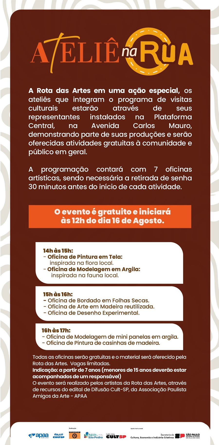 Águas recebe “Ateliê na Rua” com oficinas e demonstrações artísticas gratuitas